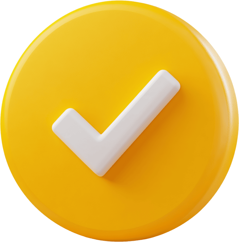 Die Grafik zeigt einen 3D-Button mit Check Haken.